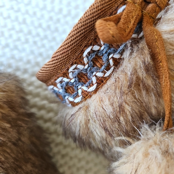FABKIDS Fur Pom Pom Fuzzy Brown Boots  Braided Accents - Kids, Size 12 - Picture 5 of 16